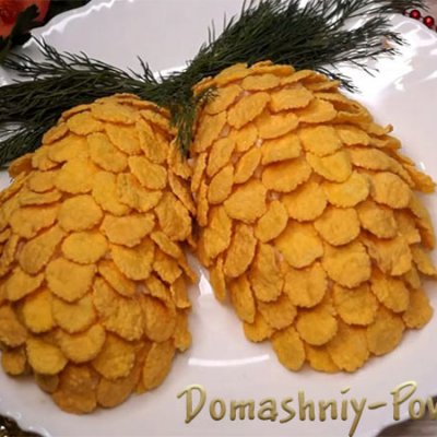 Салат Шишки с кукурузными хлопьями ананасами и курицей на сайте Домашний повар