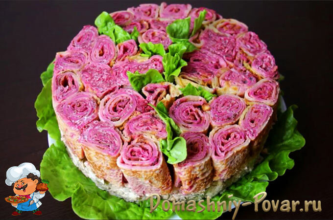 Салат с блинами «Букет роз» – пошаговый кулинарный рецепт с фото