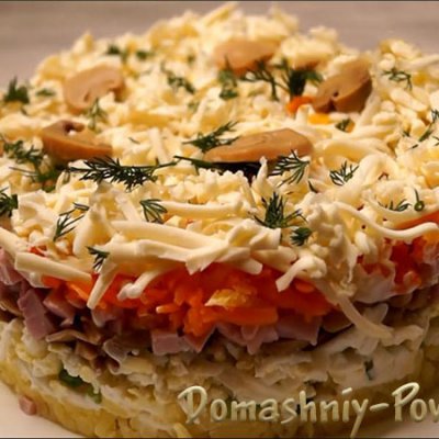 Салат с ветчиной грибами и сыром и яйцом рецепт слоями на сайте Домашний повар