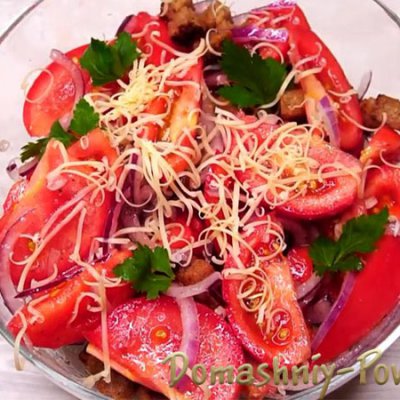 Cалат с помидорами и сухариками и сыром на сайте Домашний повар
