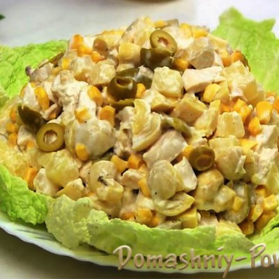 Салат Шанхай рецепт с курицей ананасами и грибами на сайте Домашний повар